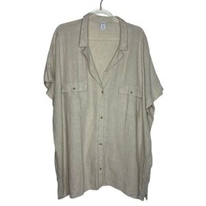 Old Navy Womens XXL Tall Linen Shirt Oatmeal Beige Button Front Earthy Natural